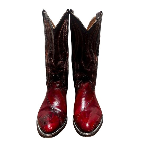 Vintage Eel Skin Leather Cowboy Boots Womens 8 Red Western Cowgirl Pointed Toe - Picture 11 of 16